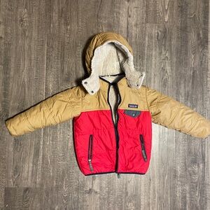 Patagonia Red and Tan Reversible Jacket with Detachable Hood